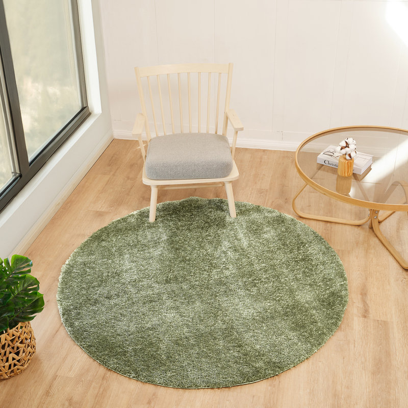 Amneris Modern Boho Soft Fluffy Thick Plush Pile Moss Green Area Rug, Round 120 cm, Sage, Polyester