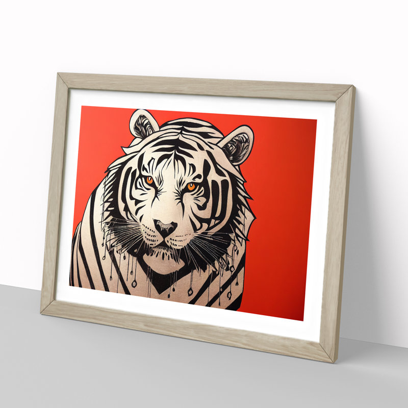 Modern Art Tiger Abstract - Framed Print, 46cm H x 64cm W x 2cm D, Oak Framed