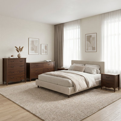 Ensemble de chambre à coucher en bois massif 4 pièces Brixton avec commode, commode et 2 tables de chevet