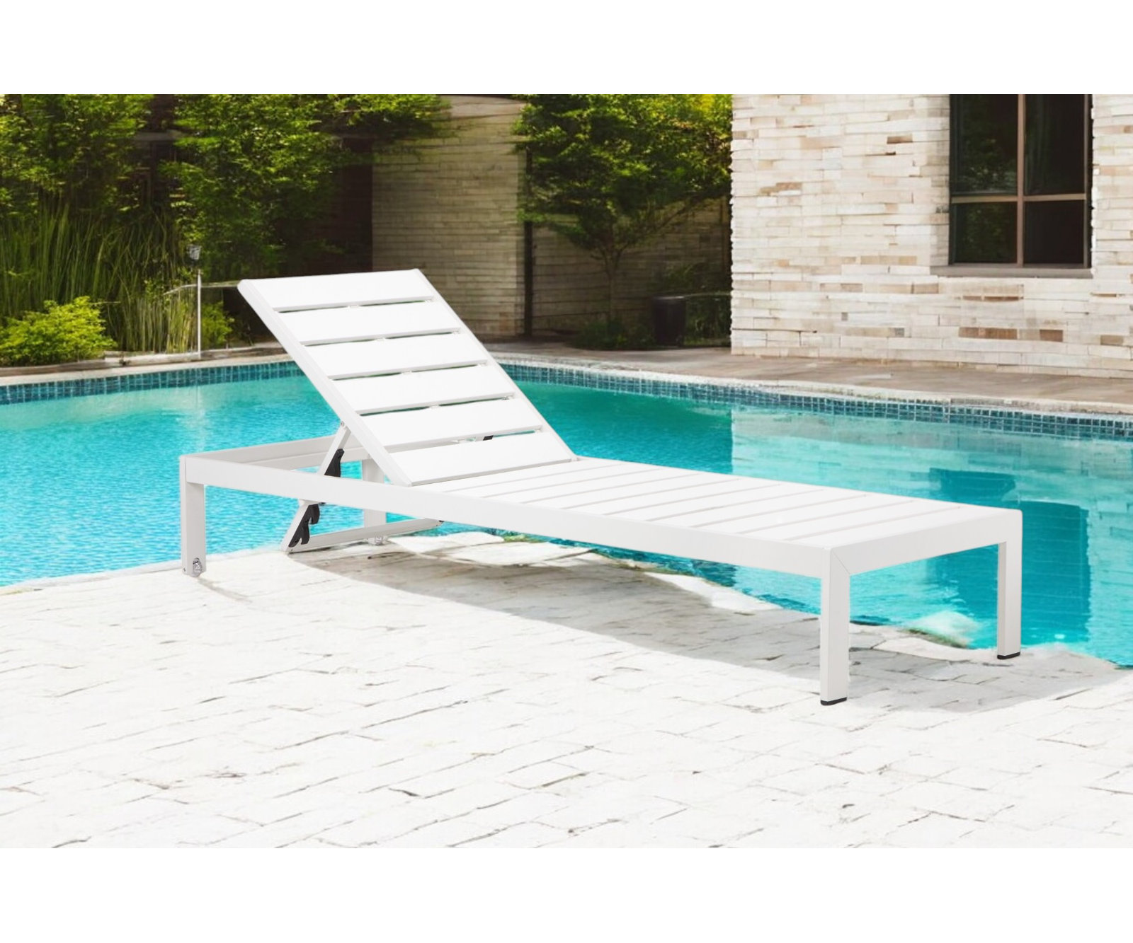 Aynura 26" Patio Chaise Lounge,  White Frame/White Seat
