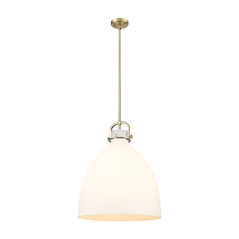 Luminaire suspendu sur tige 1 lumière Wimbush, Laiton brossé, H 19,75 po x l 18 po x P 18 po, Blanc