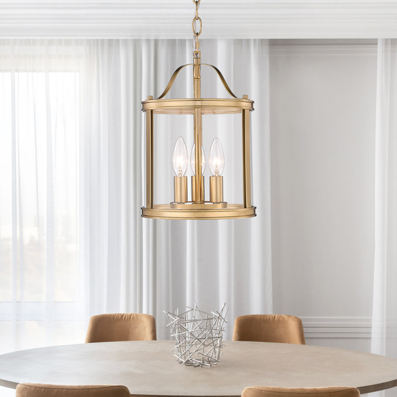 Bella 3 - Light D8.75" Lantern Cylinder Pendant Light with Clear Glass, Gold