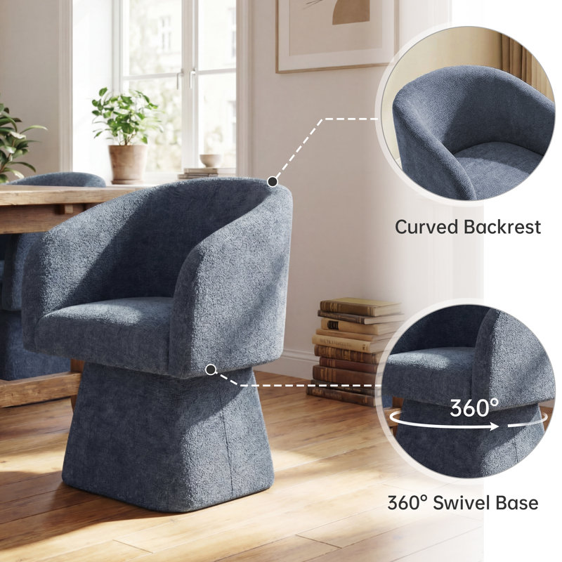 Swivel Barrel Accent Chair, Soft Chenille Fabric, Deep Cushioned Seat, Blue