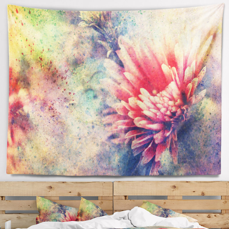 Tapisserie art grunge avec fleur et éclaboussures, H 32 po x l 39 po