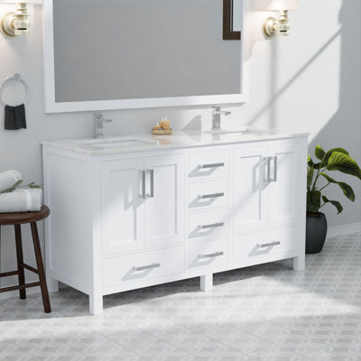Double Bath Vanity with Carrara Marble Top and Faucet Set