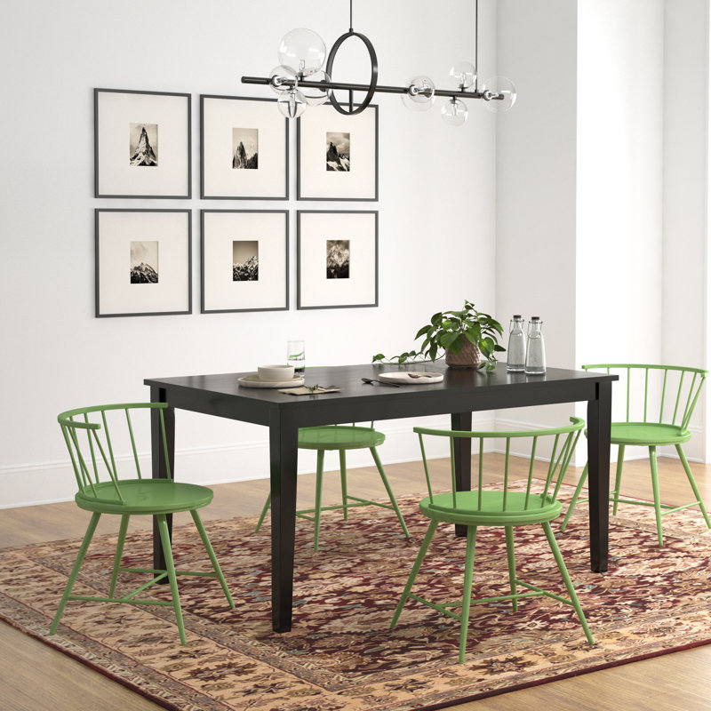 Stackhouse 60" Finish Dining Set - 5-Piece, Black Dining Table And Low Back Windsor Dining Chairs, Meadow Green