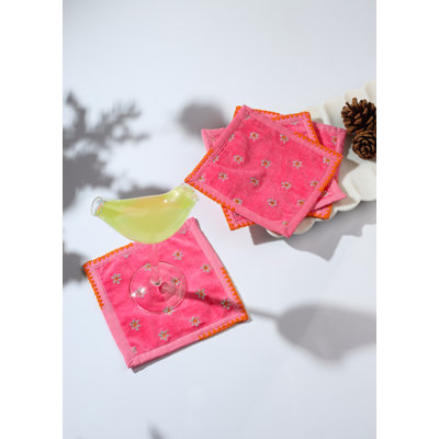 Pink Blossom Embroidered Cocktail Napkins