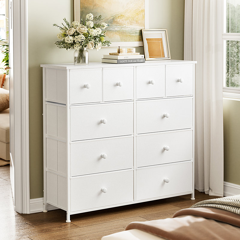 Commode avec commode en bois Ojaswi, 10 commodes en bois, Blanc