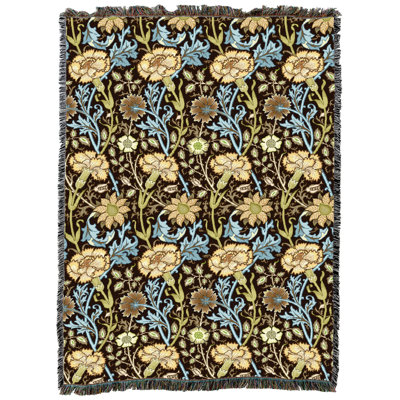 Pure Country Weavers William Morris Pink and Rose Latte Blanket XL - Arts & Crafts - Gift Tapestry Throw Woven from Cotton - Made in The USA (82x62)