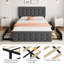 Structure de lit plateforme grand tapissier avec 4 tiroirs de rangement - Tête de lit capitonnée à boutons - Support de lattes en bois - Aucun sommier nécessaire - Couleur: gris foncé (YS188-5) - Taille: GRAND-996789067-996789076