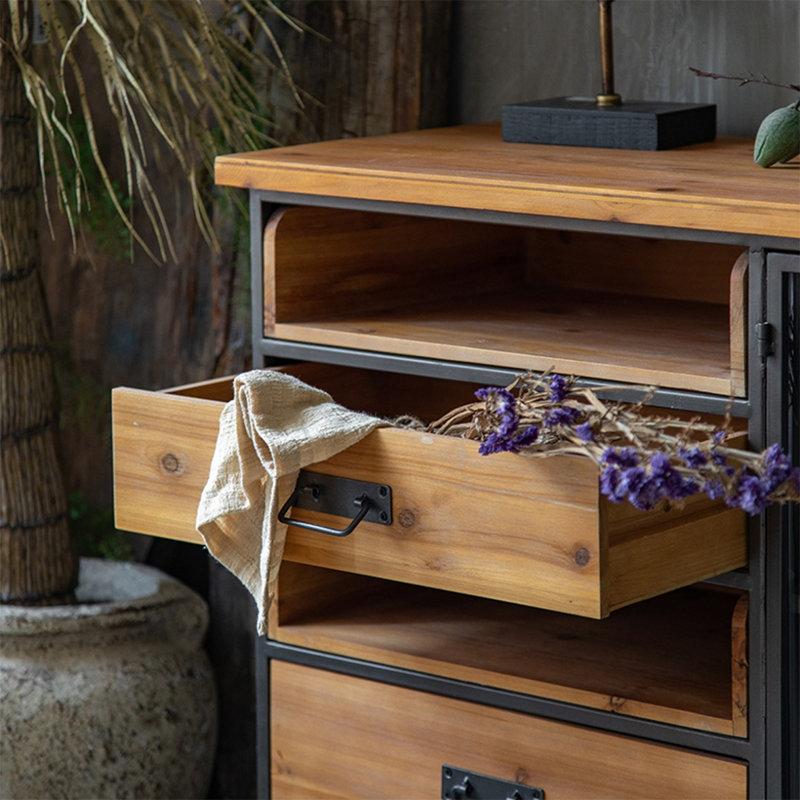 Buffet en bois massif noir et brun