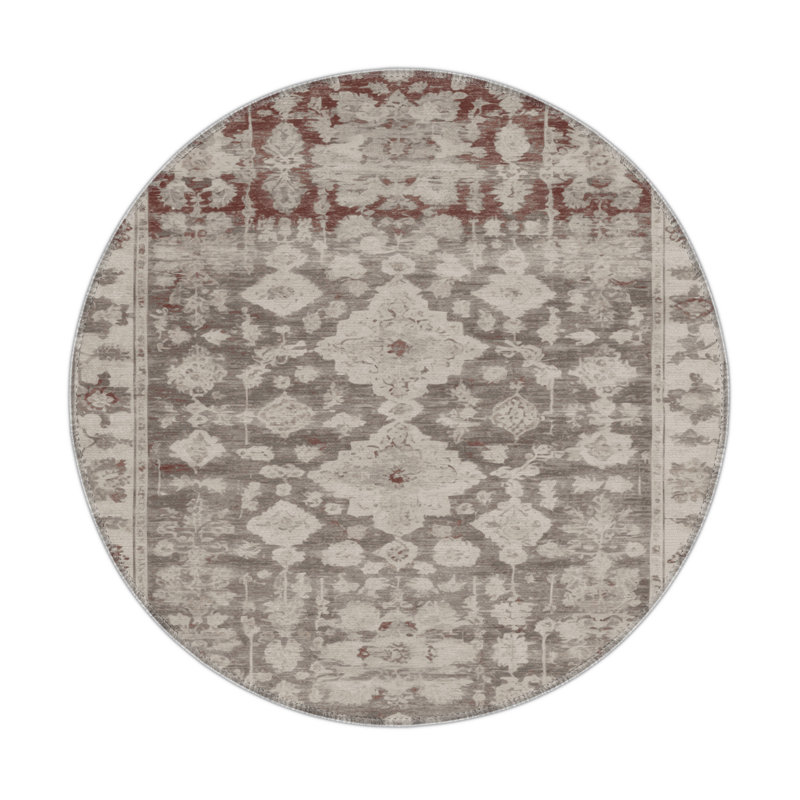 Overdyed Beige Indoor and Outdoor Area Rug, Round 5'