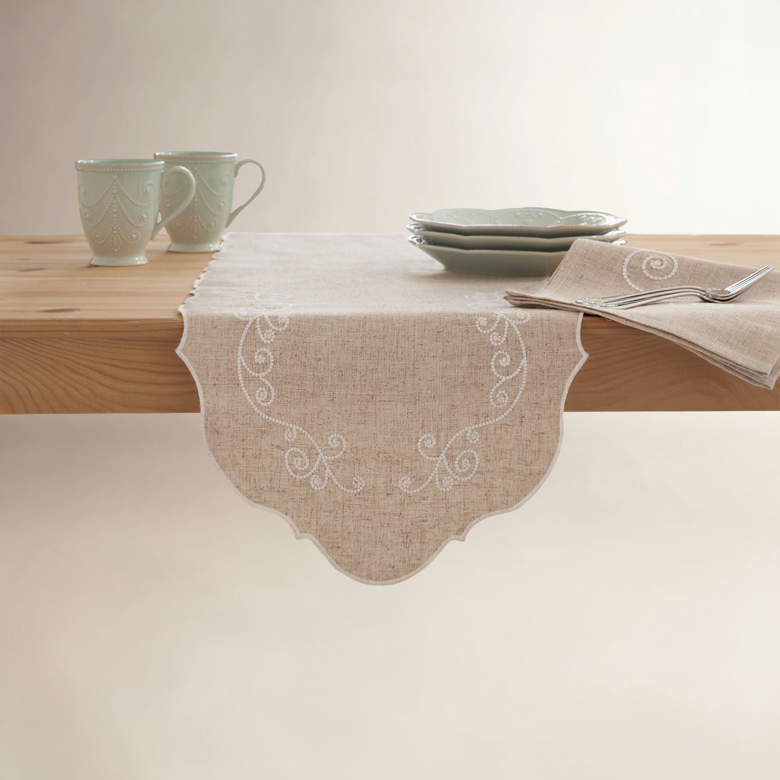 French Perle Table Runner, 70" x 14"