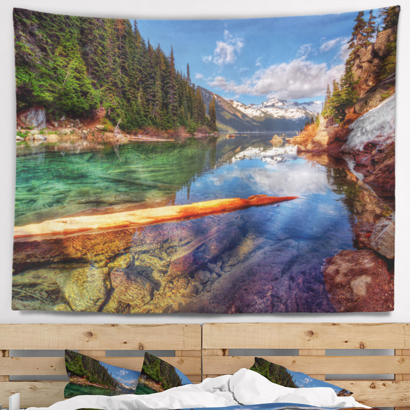 Paysage avec lac flottant dans une tapisserie de lac de montagne, H 32 po x l 39 po