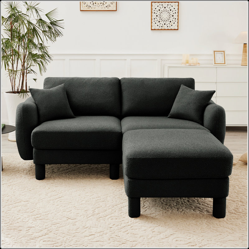 Canapé modulaire en tissu 2 places avec accoudoirs en forme de coquille, repose-pieds amovible et pieds enveloppés de tissu Boucle