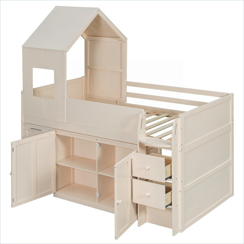 Petit lit mezzanine simple en bois massif avec bureau intégré et rangement