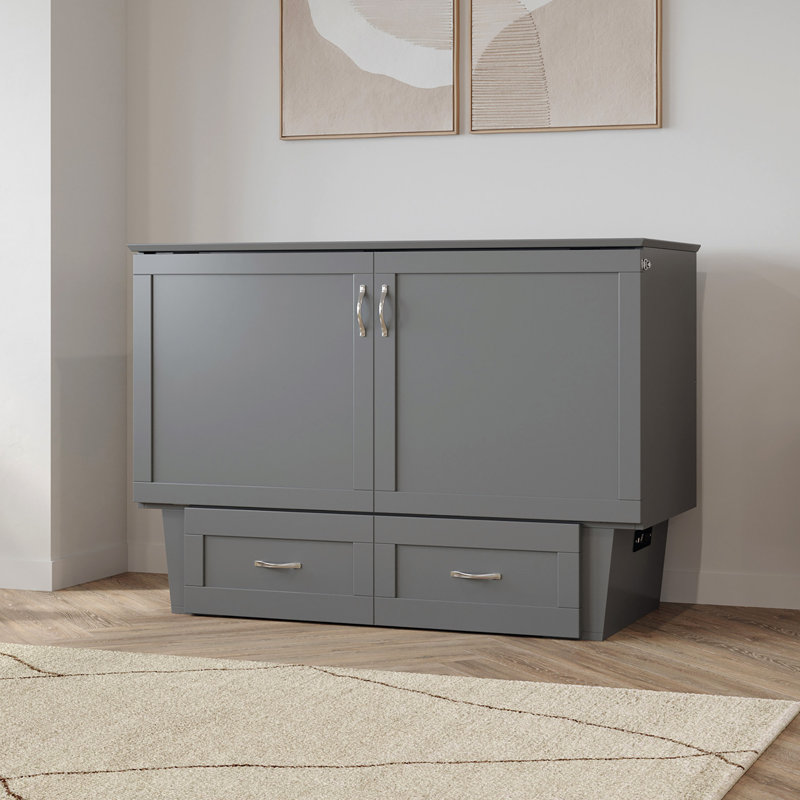 Commode avec lit escamotable et matelas de 6 po, tiroir de rangement et chargeur intégré Greeson, Double, Gris