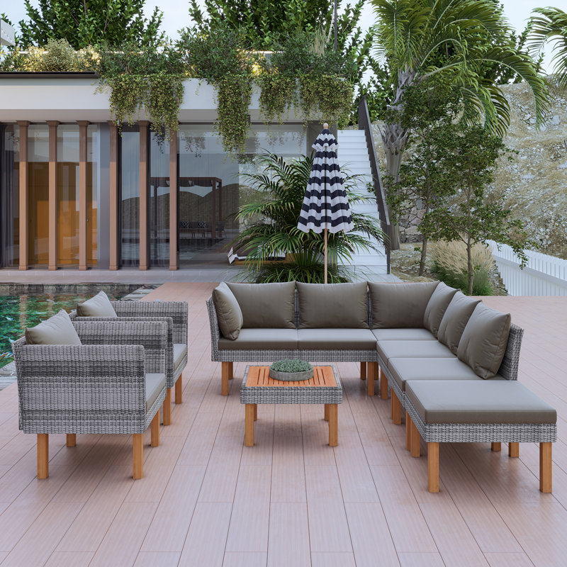 Jhirayr 8 - Person Patio Conversation Set with Cushions, Gray