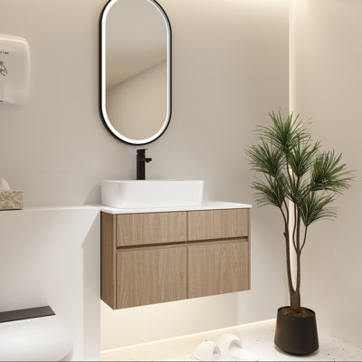 32" Modern Wall-Mounted Vanity with Soft-Close Drawer and Ceramic Sink
