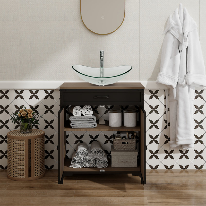 Meuble-lavabo sur pied simple 30 po avec comptoir en bois manufacturé avec lavabo et robinet, Argent argent, Clair