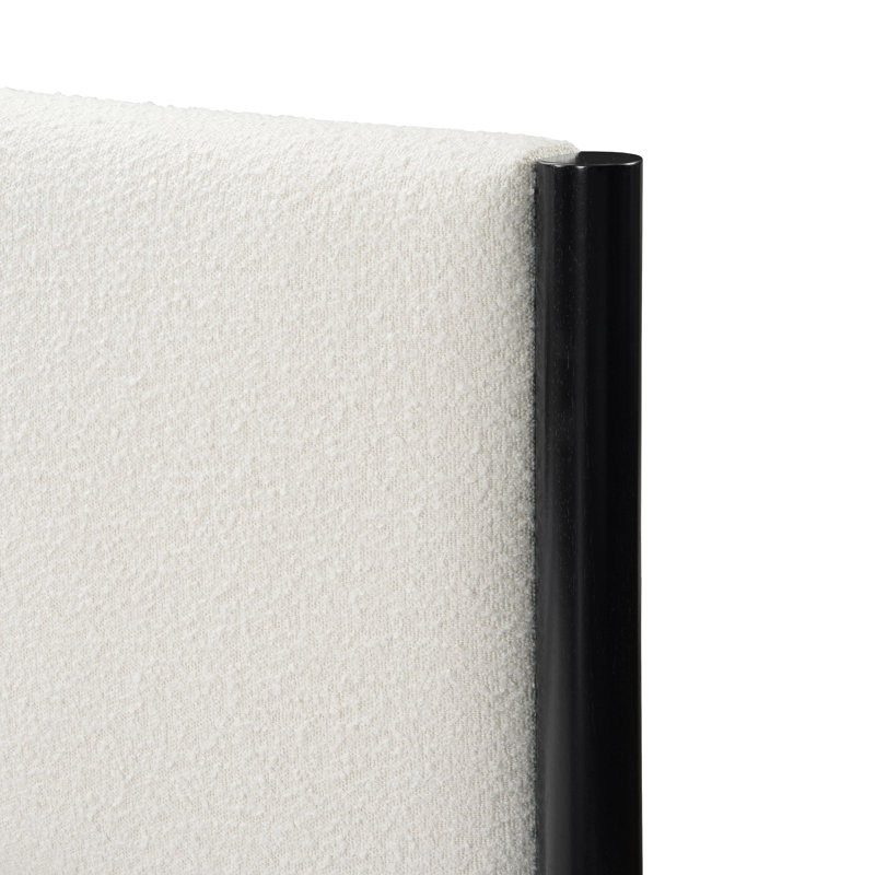 Structure de lit en bois massif Ardin avec tête de lit tapissier crème, Grand lit, Noir