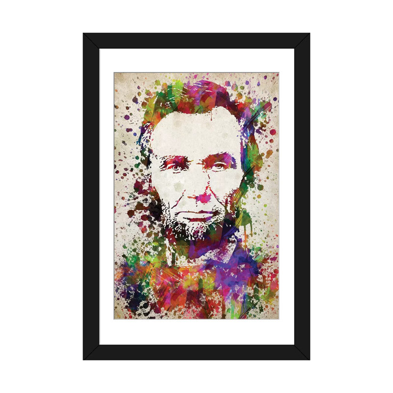 « abraham lincoln », impression sur toile, H 32 po x l 24 po x P 1 po, Papier d'art encadré noir, Blanc