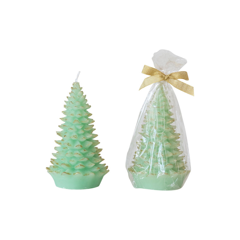 Bougie ronde en forme d'arbre des Fêtes, Nouveauté 3,75 po x 3,75 po, Kaki