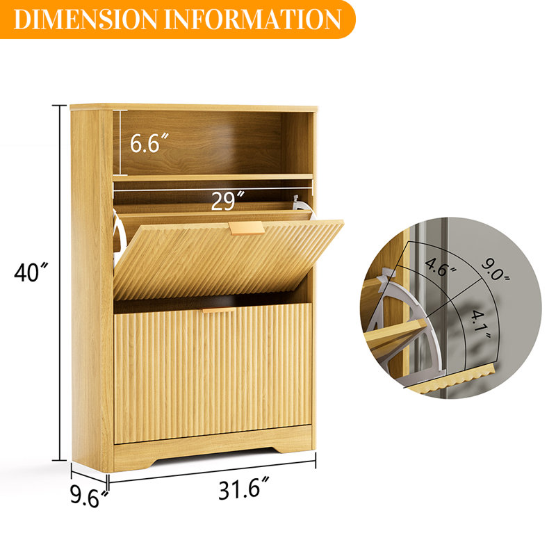 Hidden Shoe Cabinet with 2 Flip Drawers, Entryway Freestanding Shoe Storage Organizer, Slim Hidden Shoes Cabinet for Foyer Hallway Home Space Saving