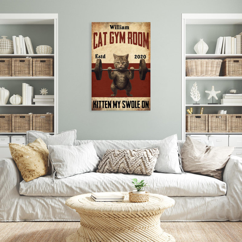Chat, salle de gym sur toile, impression, H 14 po x l 11 po x P 1,25 po