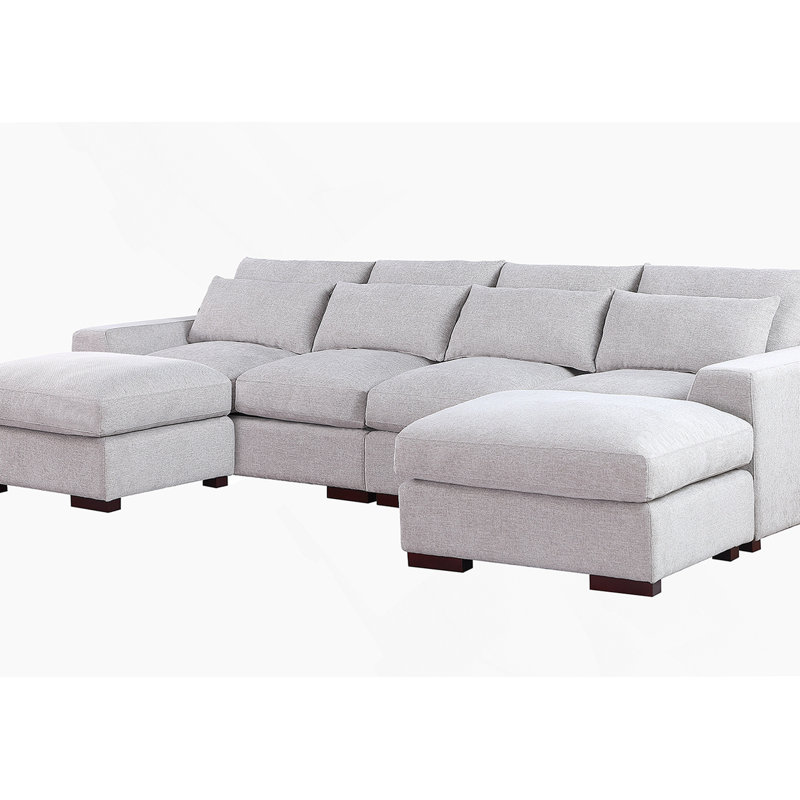 Canapé modulaire en lin avec 2 repose-pieds, Lin gris pâle