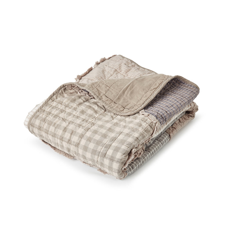 Classic Geometric Cotton Throw in Taupe, Ivory, and Grey - 60"x50"