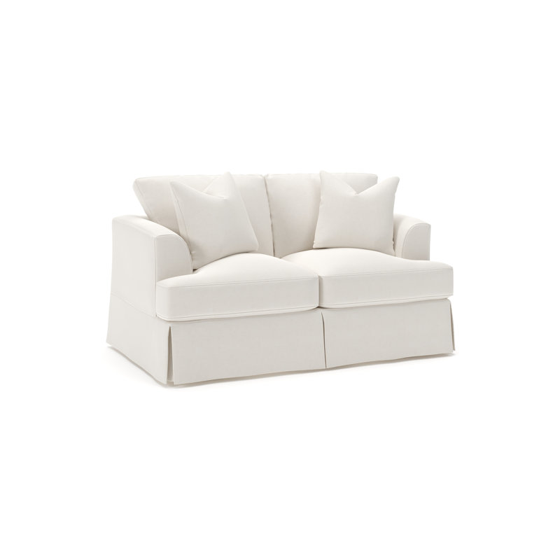 Lucia 65.5" Recessed Arm Slipcovered Loveseat, Lena Off White Performance Linen Blend