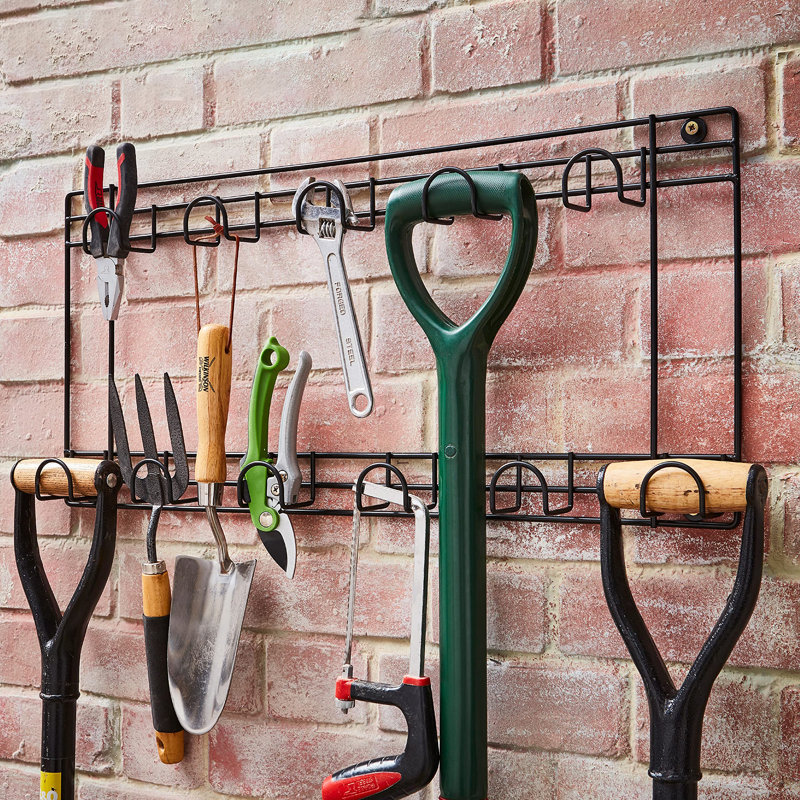 House Of Home Tool & Garden Storage Rack Garage Storage Wall Hanging Shed Hooks For Gardening Tools, Equipment, Shovels, Rakes, Hose Two Tier Wall Mounted Garage Organiser