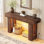 47" Entryway Table With Socket And Sensor Light, Narrow Console Table With Storage Behind Couch, Farmhouse Entry Way Tables With Open Storage For Entrance/Hallway/Living Room, Rustic Oak