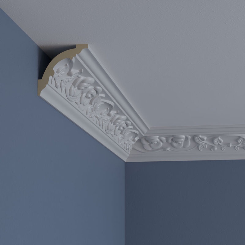 Primed White Polyurethane Rose Crown Moulding