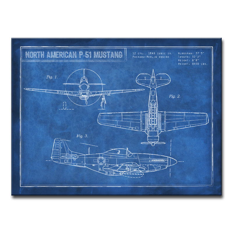 «American P-51 Blueprint» par Dorothea Taylor - impression sur toile tendue, H 30 po x l 40 po x P 1,5 po