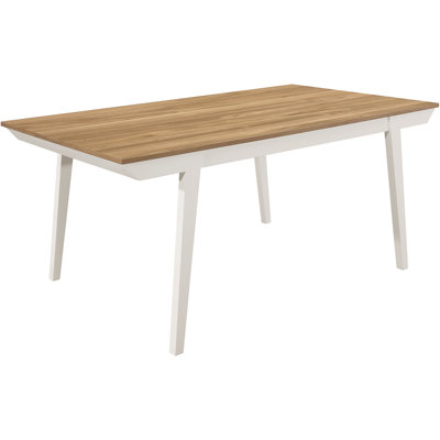 Table de salle à manger rectangulaire avec plateau en bois naturel et blanc cassé, table de salle à manger de style décontracté de 69,1 pouces de long, plateau, base, hauteur