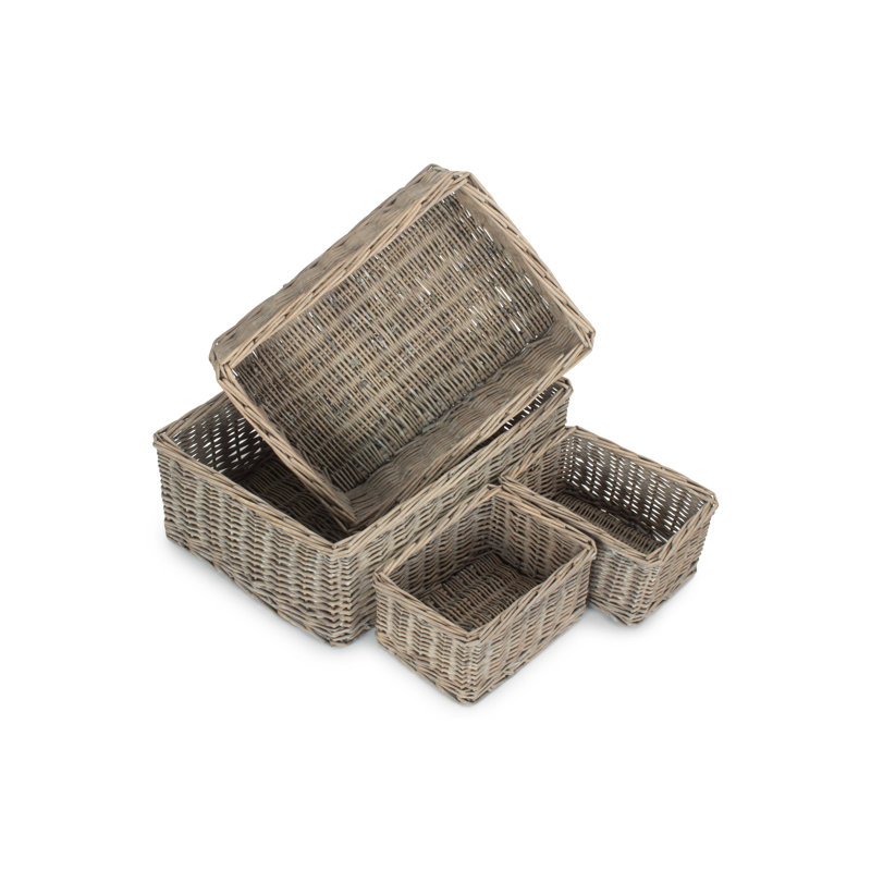 Lily Manor Wicker 4 Piece Storage Tray Basket Set