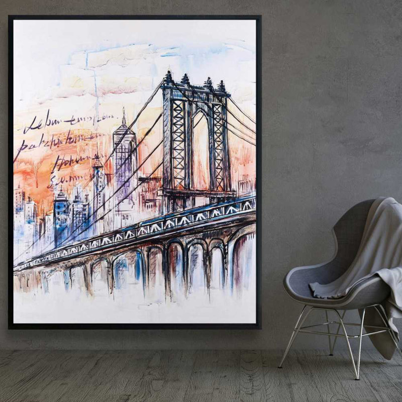 Bridge Sketch - Framed Canvas Art for Home Decor