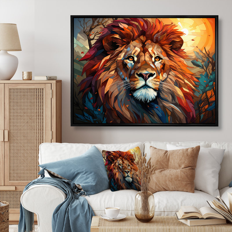 Lion Regal King Geometric On Canvas Print, H 24 po x l 32 po x P 1 po, Cadre flottant noir