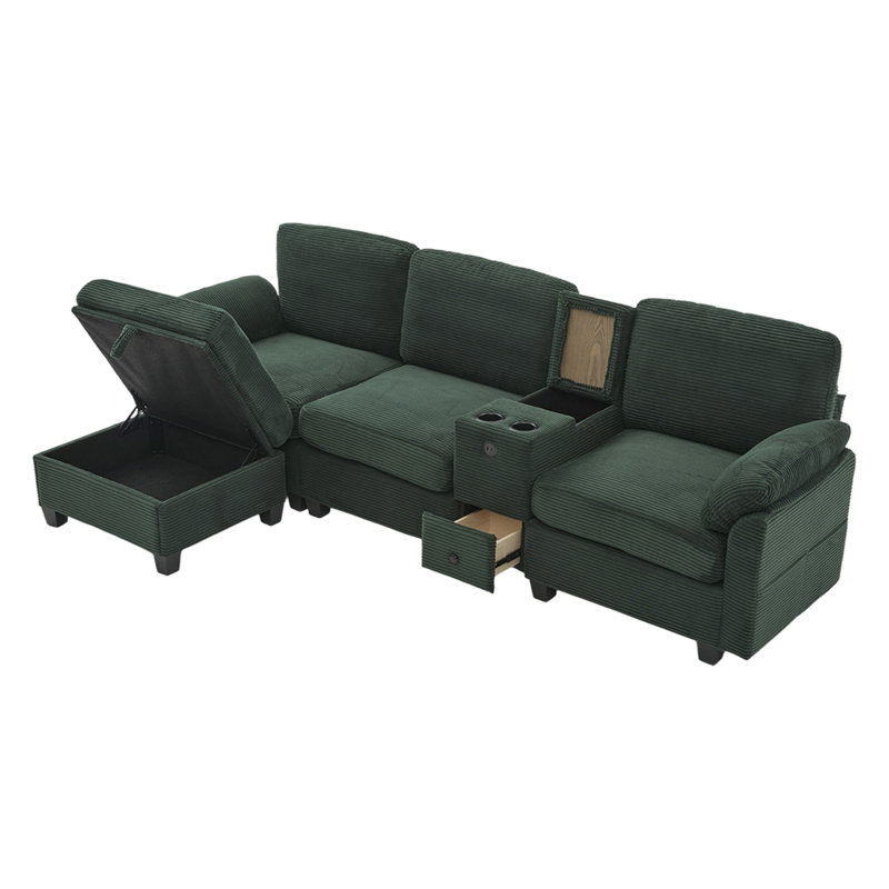 Modular Corduroy Lounge Sofa, Emerald Corduroy