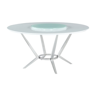Kamiyha Round Dining Table with Lazy Susan in White and Silver