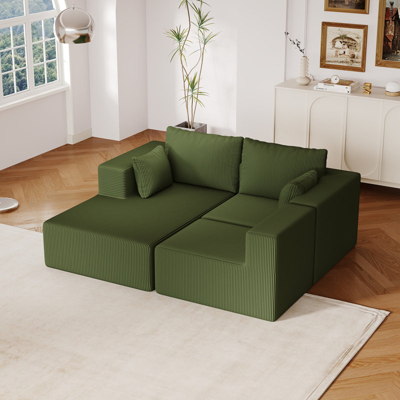 Canapé modulaire 108,3 po en mousse, canapé en L avec méridienne et canapé modulaire Cloud, Velours côtelé vert