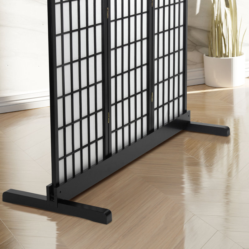 Room Divider Stand - Walnut - 3 Panel, 4" H x 53" W x 19.5" D, Black