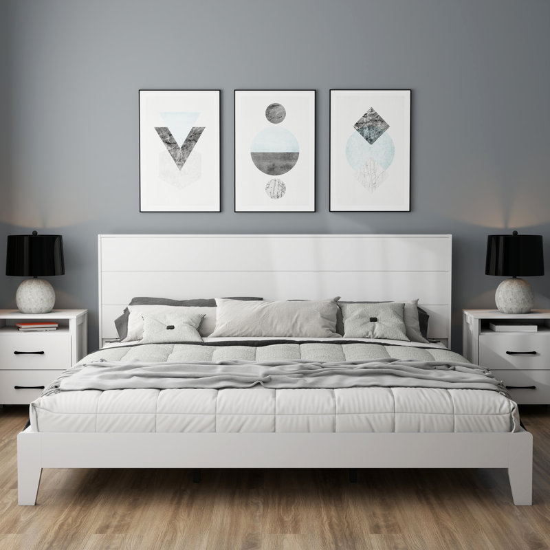 Allyannah Levison Platform Bed With Headboard, King, White