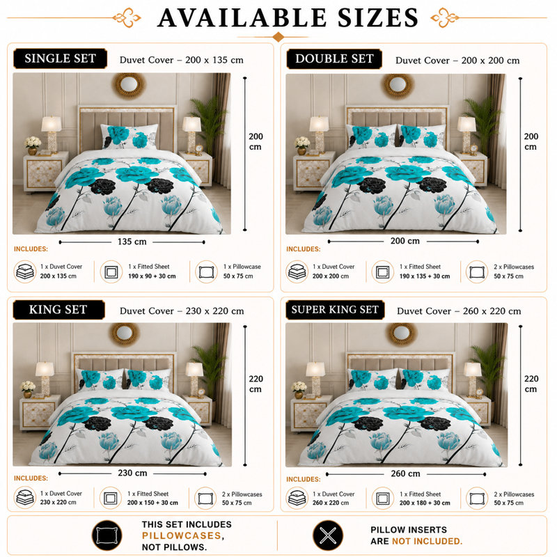 Microfiber Floral Duvet Cover Set, Single Duvet Cover + 2 Additional Pieces