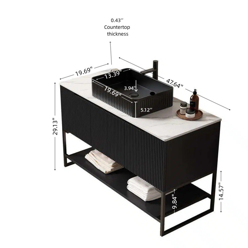 Meuble-lavabo autoportant Tulio de 48 po avec lavabo rectangulaire en céramique et comptoir en pierre frittée