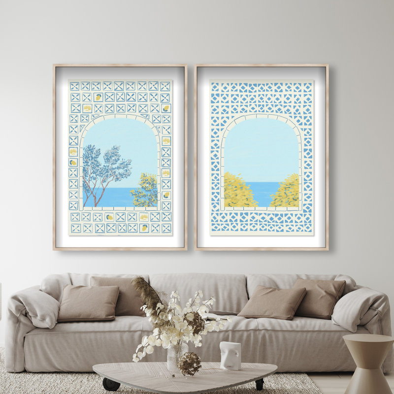 Mediterranean window set Shadowbox Nautical & Beach Print by Oliver Gal, Black Frame, 10 x 15, 110"H x 74"W