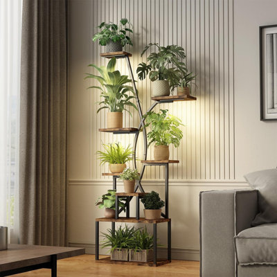 Support pour plante d'intérieur 65 pouces avec lumières DEL - 8 tablettes pour plantes d'intérieur, support à fleurs en métal pour le salon