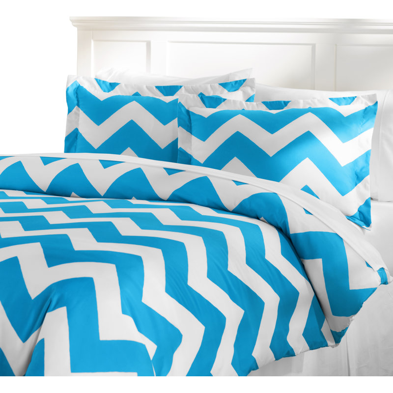 Basics Standard Chevron / Zig Zag Duvet Cover Set, Twin, White / Blue